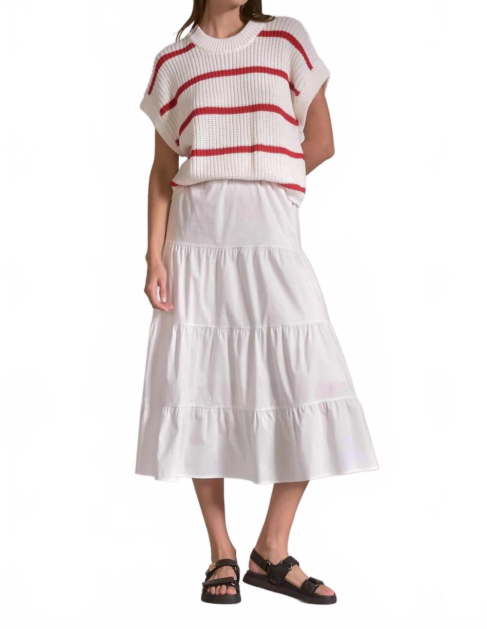 NEW ELAN striped midi sweater dress in white